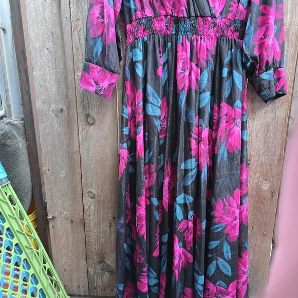 Enfocus Studio Black and Pink Floral Maxi Dress - Picture 2 of 2